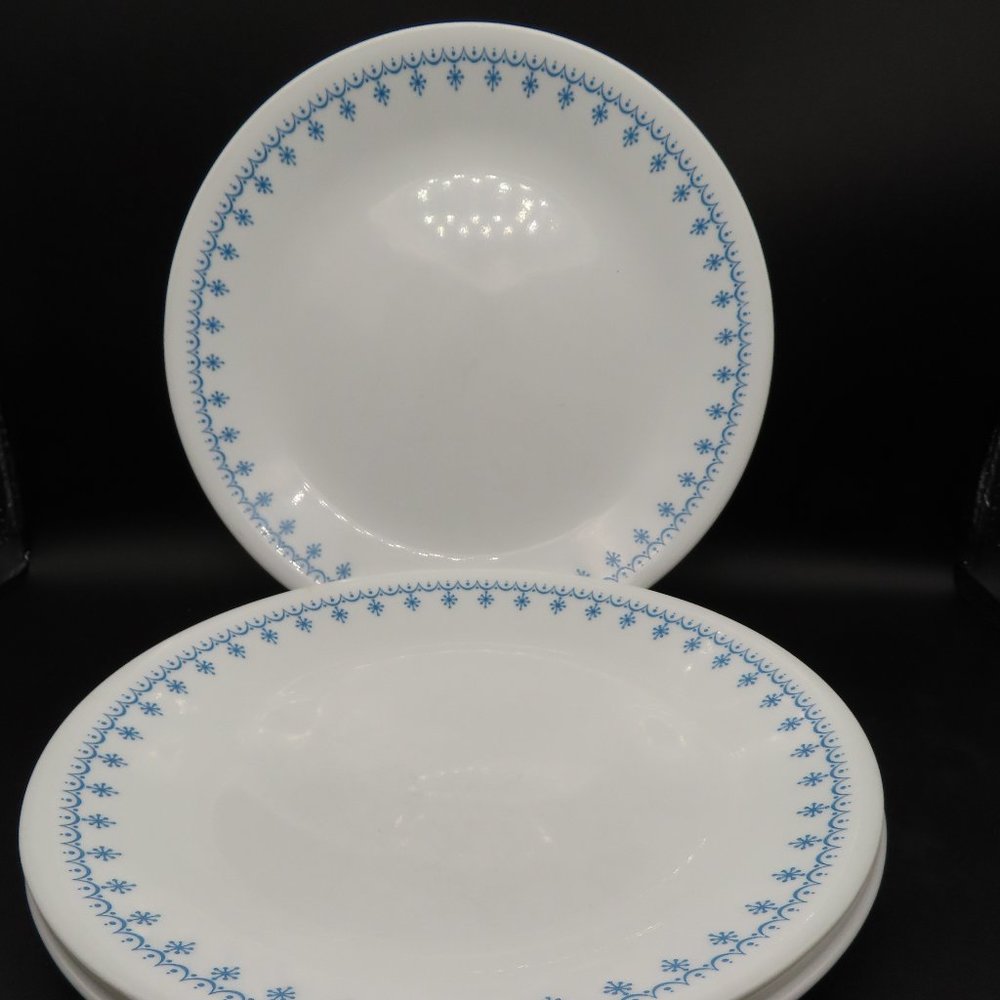Set of 4, Vintage Corelle Salad Plate 8 1/2 in, Snowflake Blue